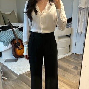 Zara satin white collared shirt with shell buttons